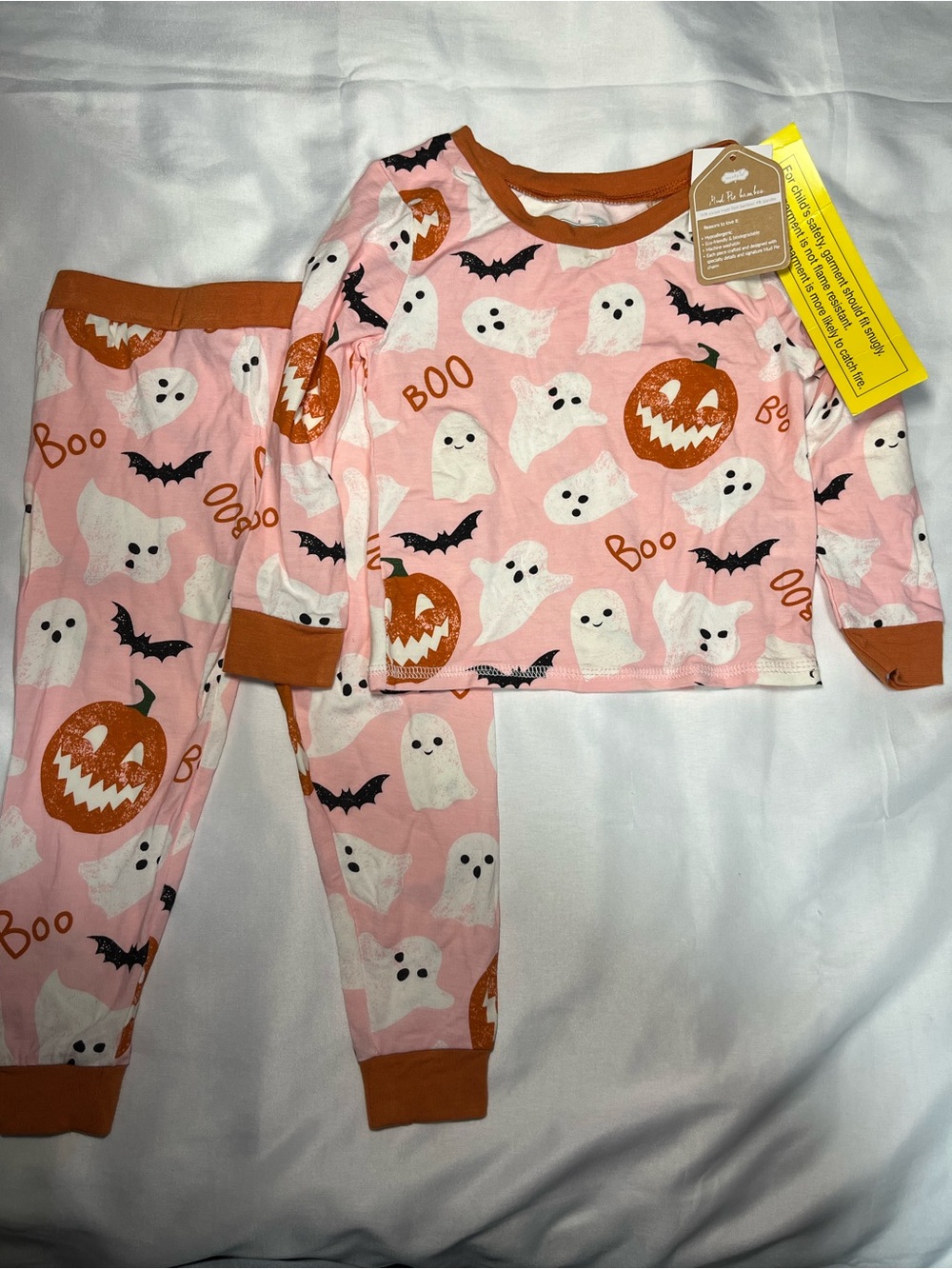 Mud Pie Halloween Bamboo Pajama Set 12-18M Pink Pumpkins Ghosts NWT 2pc‎